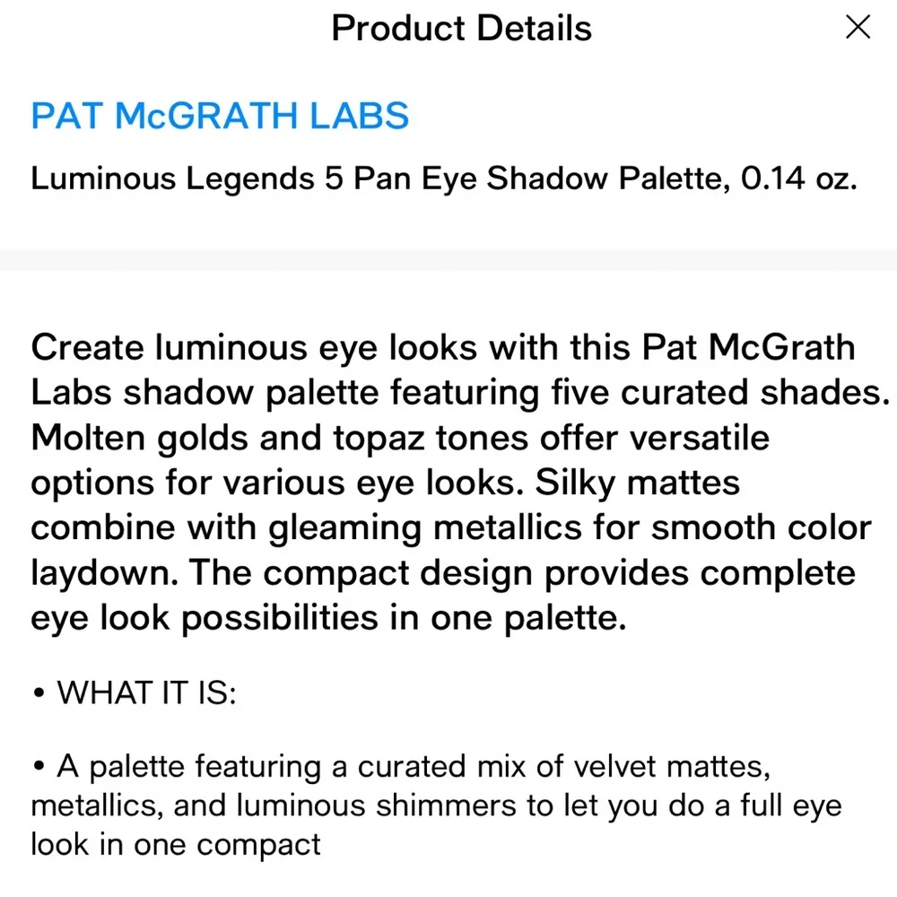 NWT PAT McGRATH LABS Luminous Legends Pan Eye Shadow Palette, 0.14 oz.